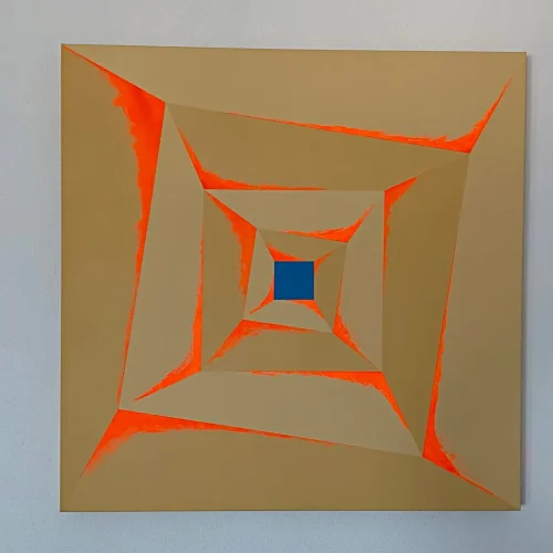 Obra abstracta geométrica Montañas de arena de Paco Cremades, 2006, acrílico sobre lienzo 100x100 cm.