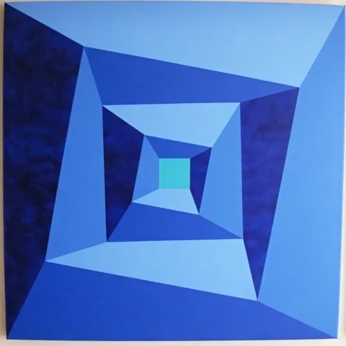 Obra abstracta geométrica Montañas de Mar III, de Paco Cremades, 2006, acrílico sobre lienzo - 100x100 cm.
