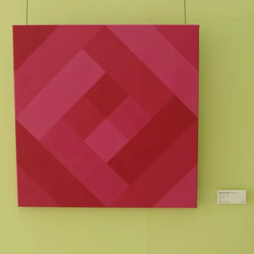 Obra abstracta geométrica New One Magenta de Paco Cremades, 2009, acrílico sobre lienzo 60x60 cm.