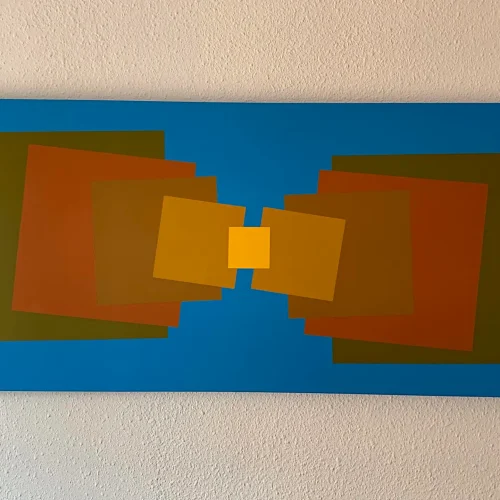 Obra abstracta geométrica Paisajes de Castilla La Mancha de Paco Cremades, 2009, acrílico sobre lienzo 70x150 cm.